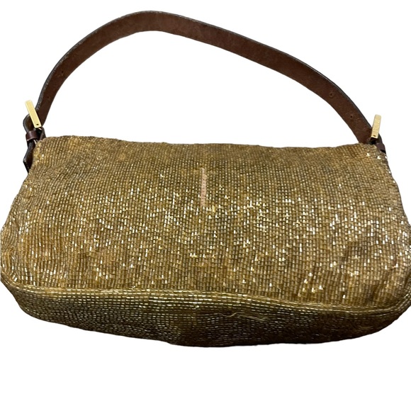 FENDI Leather Beaded Baguette Shoulder Bag in Gold - Picture 5 of 7